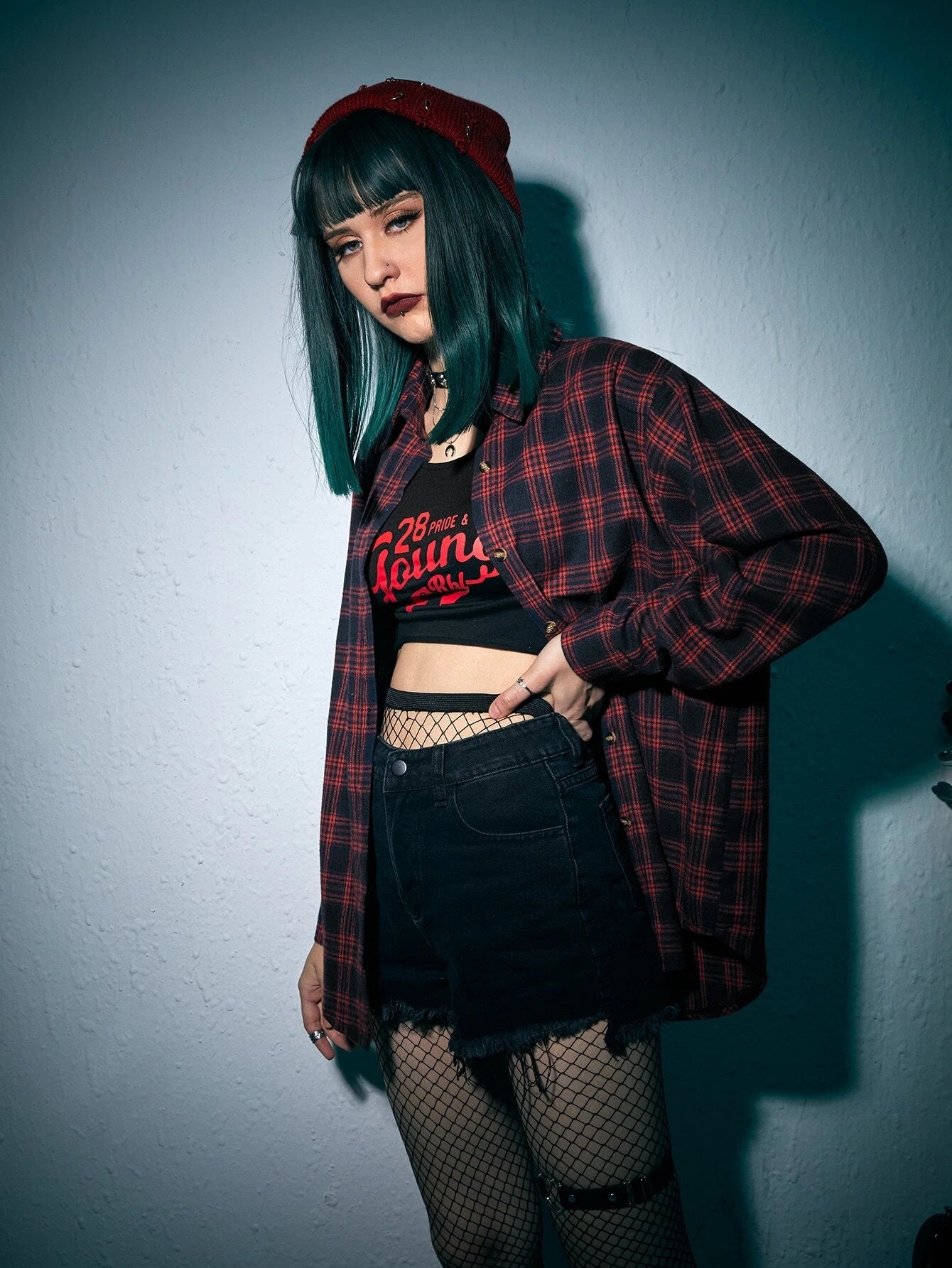 Dark Collective - Crimson Plaid Gömlek
