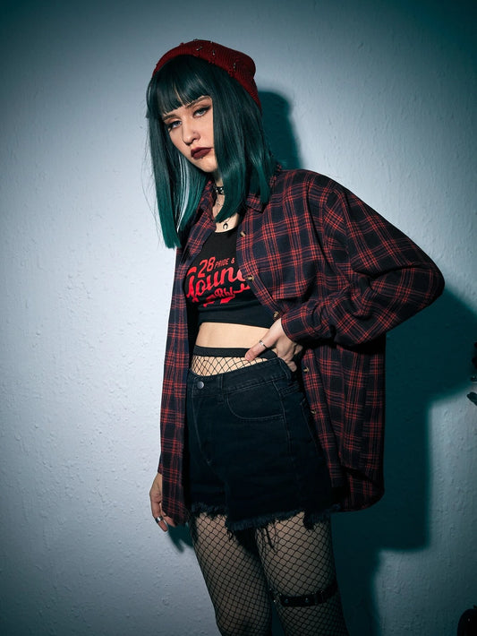 Dark Collective - Crimson Plaid Gömlek