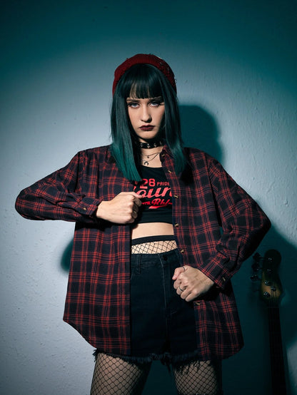 Dark Collective - Crimson Plaid Gömlek