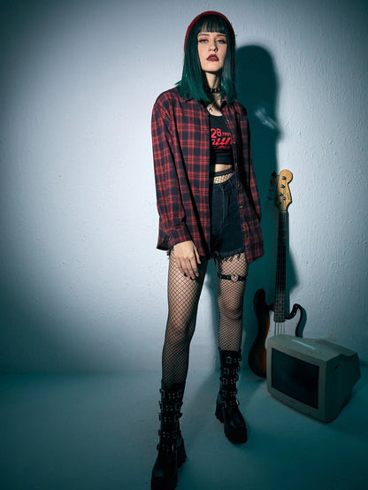 Dark Collective - Crimson Plaid Gömlek