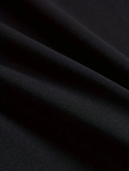 Erkek Siyah Rahat Bol Yuvarlak Yakalı Tişört Harf ve Hayalet Yüz Baskılı, Grafik Tişört