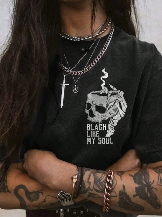 Dark Collective - İskelet Baskılı Gotik Tişört