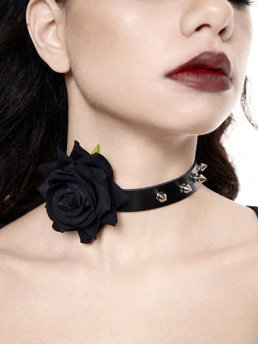 Obsidian Rose Choker - Karanlık Romantizmin İfadesi