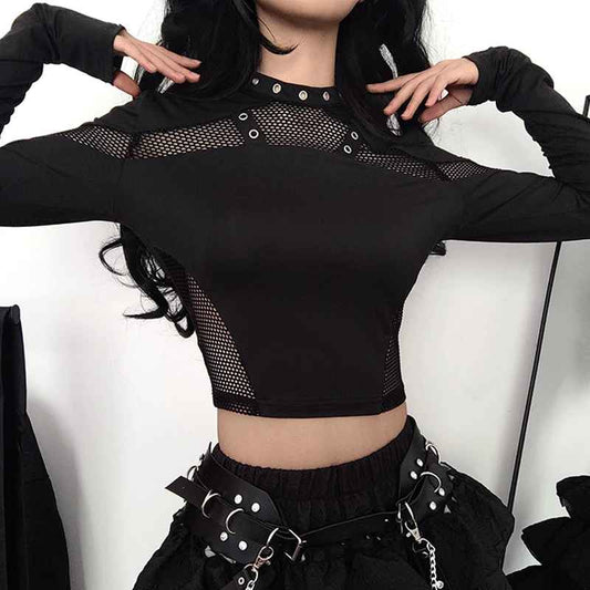 Siyah Metal Detaylı Punk Üst