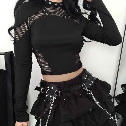 Siyah Metal Detaylı Punk Üst
