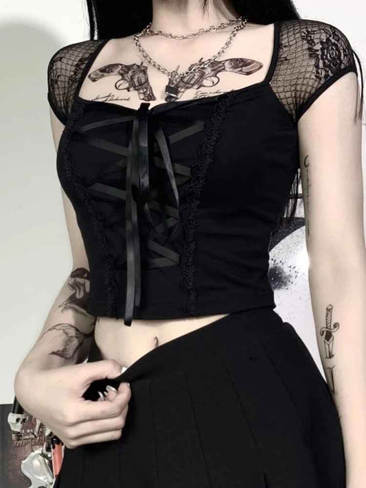 Siyah Bağcıklı Punk Üst
