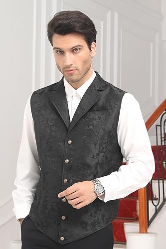 Dark Collective Gotik Steampunk Yelek - Siyah İşlemeli  Yelek