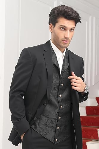 Dark Collective Gotik Steampunk Yelek - Siyah İşlemeli  Yelek
